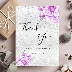 Geburtstag silber lila Glitzer florierend Dankeskarte