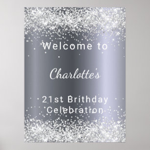 Geburtstag silberner Glitzer Begrüßung Poster