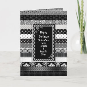 Geburtstag, SISTER, Schwarz/Weiß-Druckschichten Karte