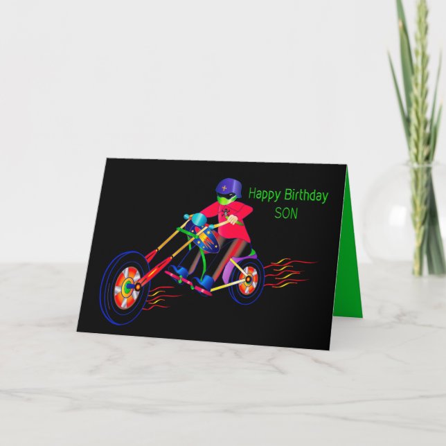 Geburtstag, Sohn, farbenfrohe Motorradkarte Karte (Vorderseite)