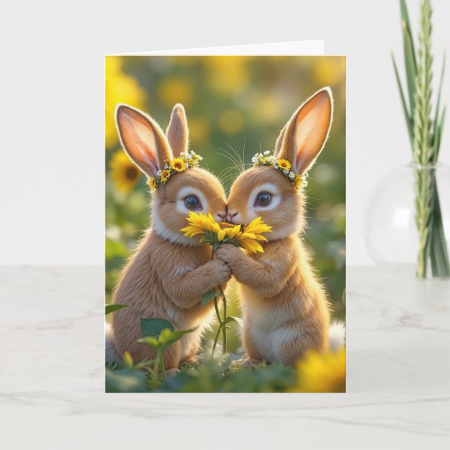 Geburtstag Sonnenfreunde riechen eine gelbe Sonnen Karte (Vorderseite)