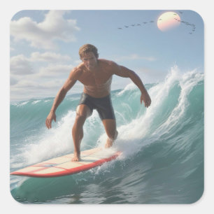 Geburtstag surfen quadratischer aufkleber