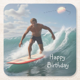 Geburtstag surfen rechteckiger pappuntersetzer