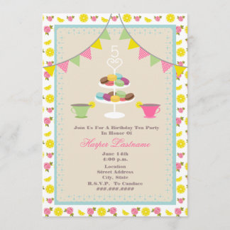 Geburtstag Tee Party + Macarons Einladung