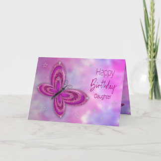 Geburtstag, Tochter, Pink Glitzy Butterfly Karte
