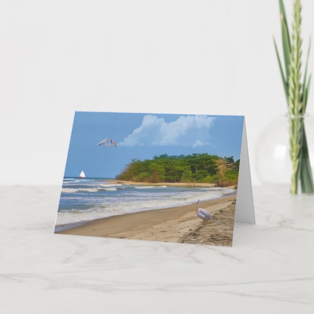 Geburtstag, tropischer Strand, Vögel Karte (Vorderseite)