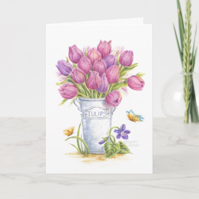 Geburtstag Tulip Pail Grußkarte Karte (Vorderseite)