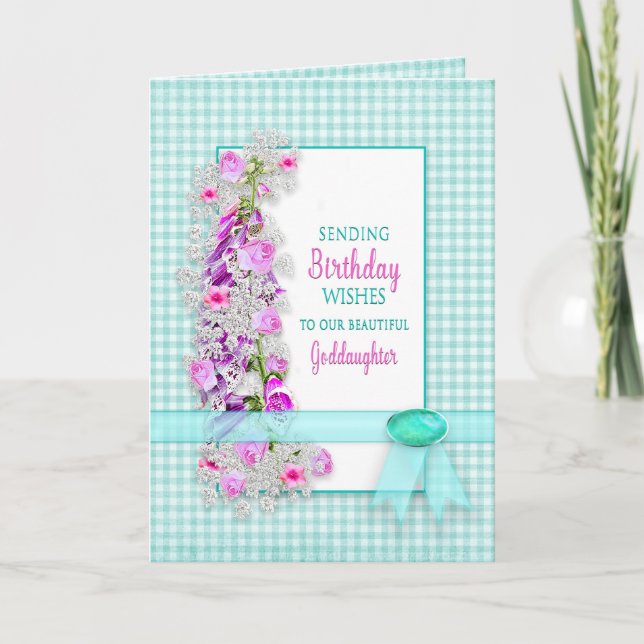 Geburtstag, unsere Tochter, Garden Blume, Gingham Karte (Vorderseite)