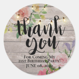 Geburtstag Vielen Dank Blume Rustic Wood String Li Runder Aufkleber