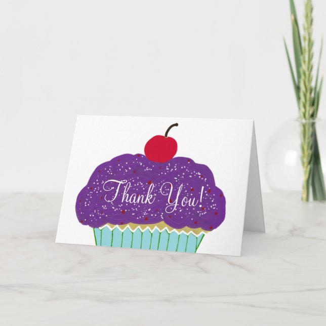 Geburtstag Vielen Dank Lila Cupcake Karte (Vorderseite)