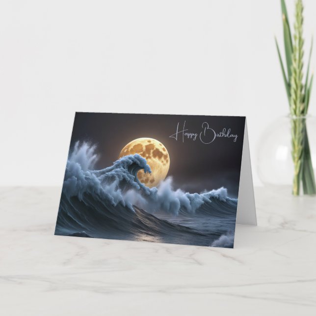 Geburtstag Vollmond in Ozeanwelle Karte (Vorderseite)