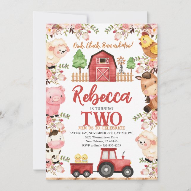 Geburtstag von Mädchen, Landtiere Einladung (Vorderseite)