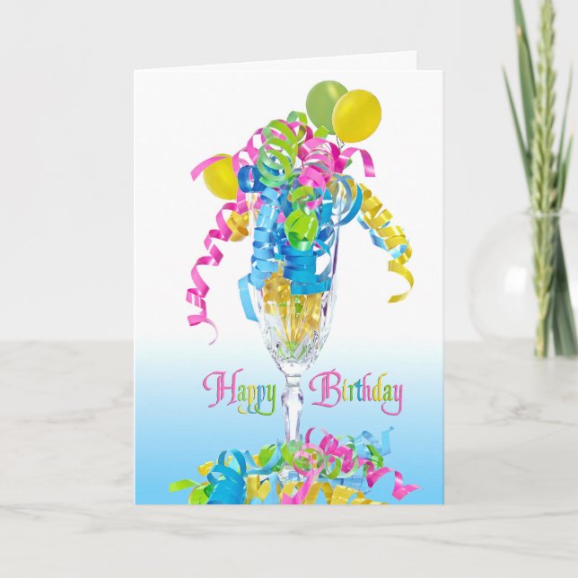 Geburtstag von Ribbons und Balloons Karte (Vorderseite)