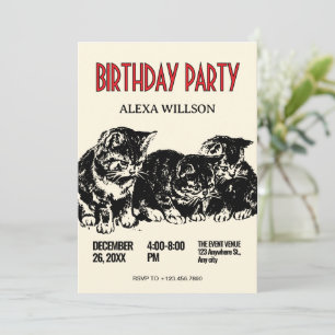 Geburtstag von Vintage-Katzen Einladung