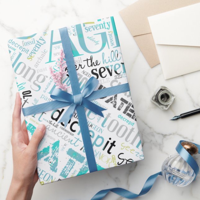 Geburtstag Word Cloud Seventy Blue ID266 Geschenkpapier (Schenken)