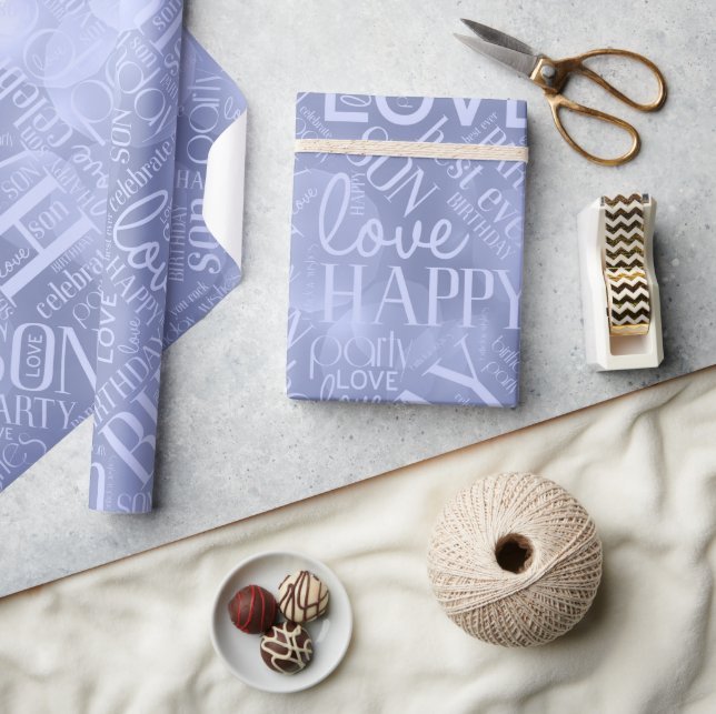 Geburtstag Word Cloud Son Blue ID272 Geschenkpapier (Kunsthandwerk)