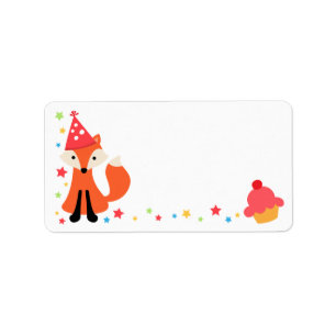 Geburtstagfuchs, kleiner Kuchen und Sternfreier Adressaufkleber