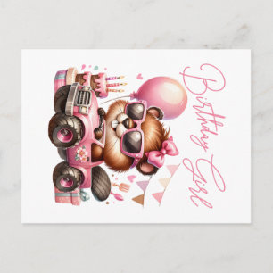 GEBURTSTAGMÄDCHEN - BEWEGEN IN EINEM PINKMONSTER POSTKARTE