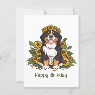 Geburtstags Berner Sennenhund Sonnenblumenkrone Postkarte