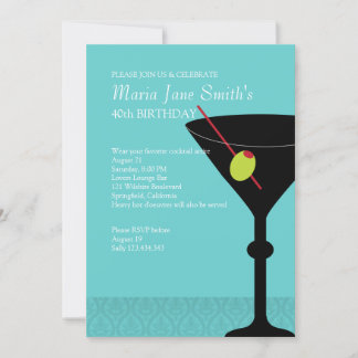 Geburtstags Cocktail Türkis Martini und Merriment Einladung