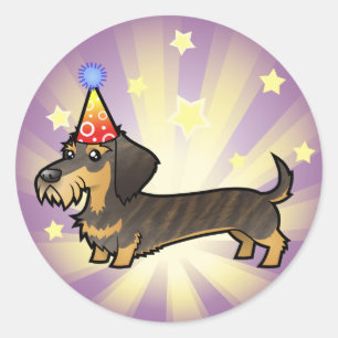 Geburtstags-Dackel (Drahthaarterrier) Runder Aufkleber