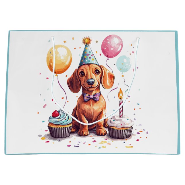Geburtstags-Dackel-Hunde Große Geschenktüte (Vorderseite)