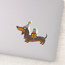 Geburtstags-Dackel mit Geschenken Aufkleber