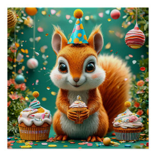 Geburtstags-Eichhörnchen   Tolles Tierparty Poster