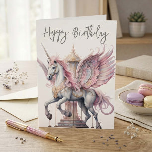 Geburtstags-Einhorn Pegasus Karussell Pferd Rosa Karte