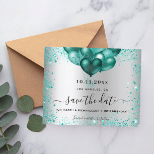 Geburtstags-Einladung silber Teal Glitter Save the
