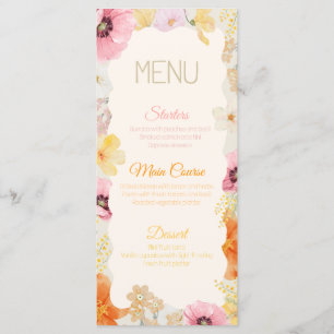 Geburtstags-Essen-Menü Florale Pastellfarben Orang Menükarte