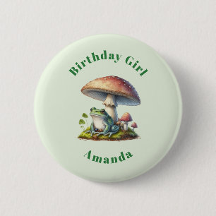 Geburtstags-Frosch unter einem Pilz Süße Natur Button