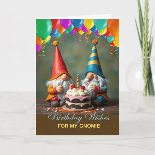 Geburtstags-Gnome mit Luftballons und Kuchen Karte