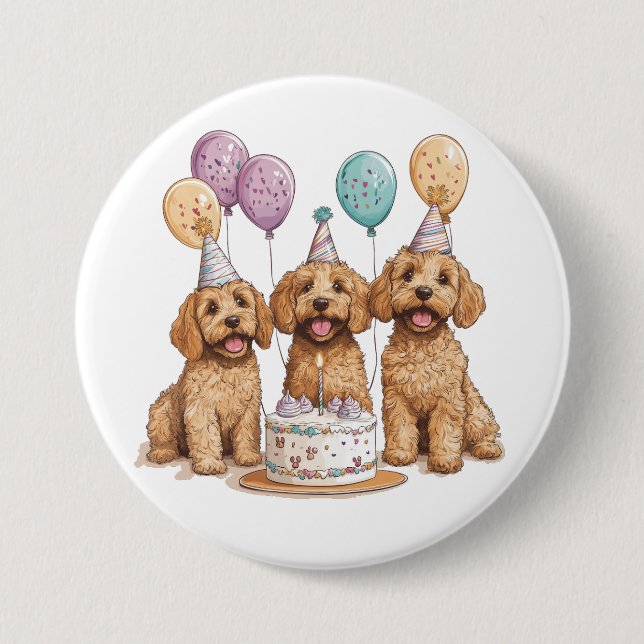 Geburtstags Goldendoodle Hunde Geburtstagstorte Button (Vorderseite)