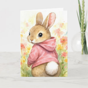 Geburtstags-Häschen mit rosa Kapuzenpullover Karte