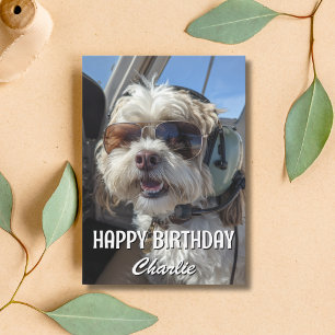 Geburtstags-Hund-Pilot-Flieger-Sonnenbrille-Flugze Karte