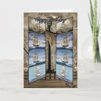 Geburtstags-Karte mit hohen Schiffen, Caravel,