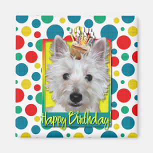 Geburtstags-kleiner Kuchen - Westie - Behälter Magnet