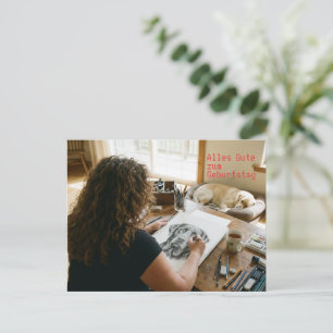 Geburtstags-Labrador-Zeichnung  Postkarte