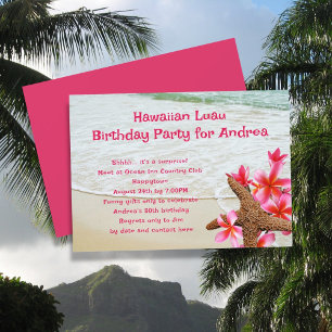 Geburtstags-Luau Rosa Frangipani Seestern Einladun Einladung