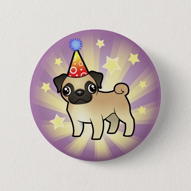 Geburtstags-Mops Button (Vorderseite)