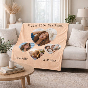 Geburtstags-Name Foto Herz Collage Pfirsich Fleecedecke