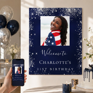 Geburtstags navyblauer silberner Glitter-Foto-Will Poster