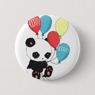 Geburtstags-Panda mit Ballonen Button