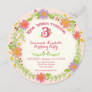 Geburtstags-Party 3 Jahre des alten Mädchen-, Einladung