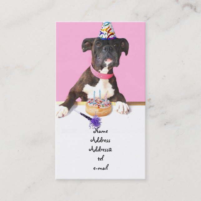 Geburtstags-Party Boxerhundegeschäftskarte Visitenkarte (Vorderseite)