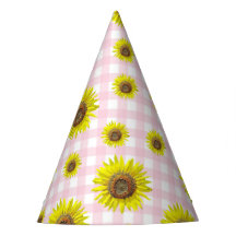 Geburtstags-Party-Hut-Rosa-Gingham-Sonnenblume