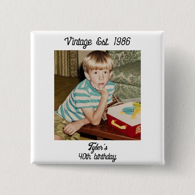 Geburtstags-Personalisierung mit Vintage-Foto Button (Vorderseite)