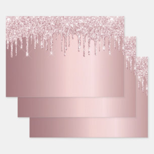 Geburtstags-Pink-Glitter-Tropfen funkeln staubige  Geschenkpapier Set