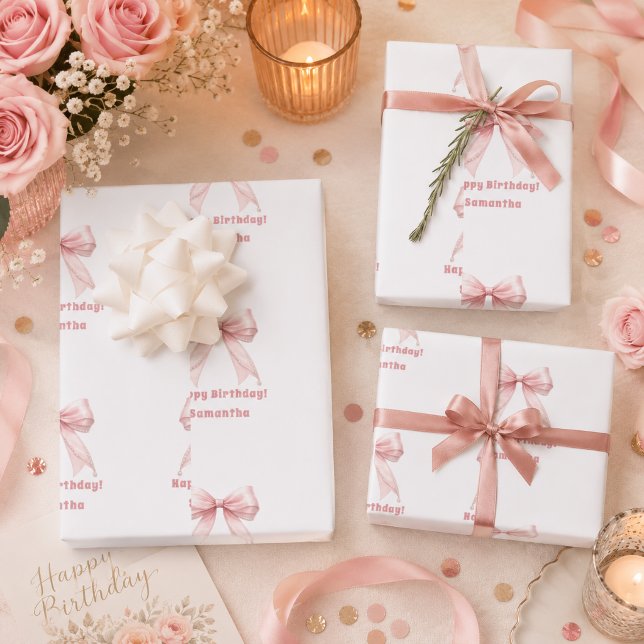 Geburtstags-Rosabogen weißes Mädchen Geschenkpapier Set (Von Creator hochgeladen)